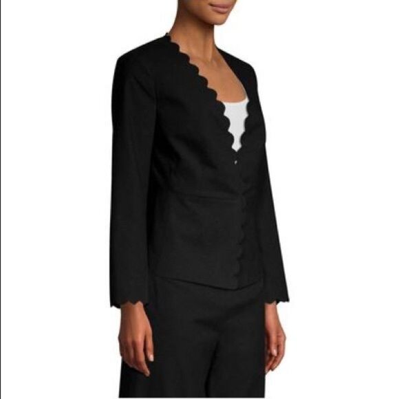 Rebecca Taylor Scalloped Blazer 6 Jacket Suit Black Long Sleeve Top Peplum Small - Picture 4 of 12